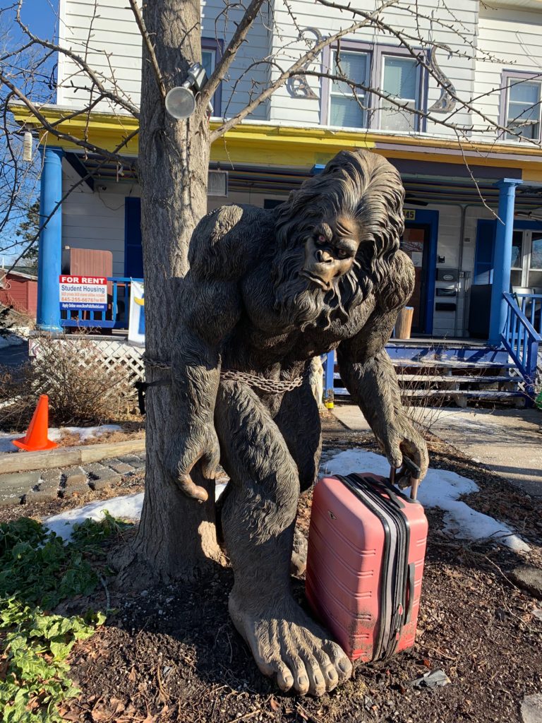 Bigfoot Statue outside the New Paltz Hostel on Main Street